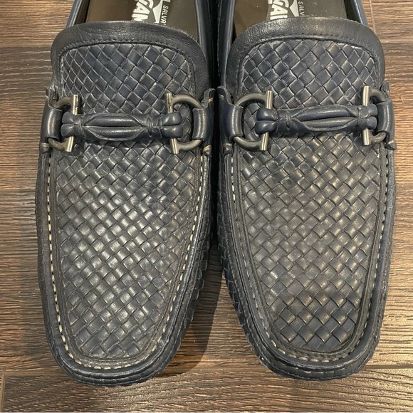 Salvatore Ferragamo Woven Leather Gancini Moccasin Driving Loafer Blue Italy 9D - Picture 8 of 11